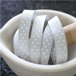 Grosgrain Ribbon - Swiss Dot Shell Grey/White